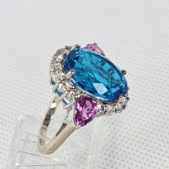 Caribbean Quartz Ring in Platinum over 925. Size 7! NEW - Picture 12 of 15